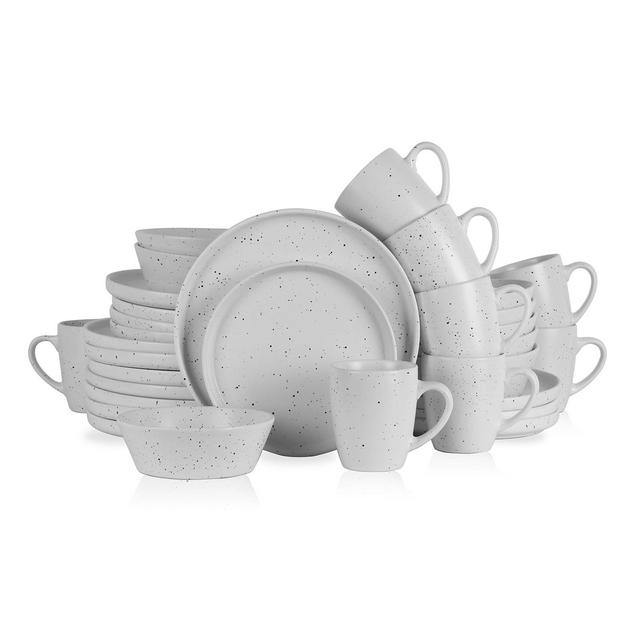 Stone Lain Jade 32-Piece Stoneware Dinnerware Set, Service for 8, White
