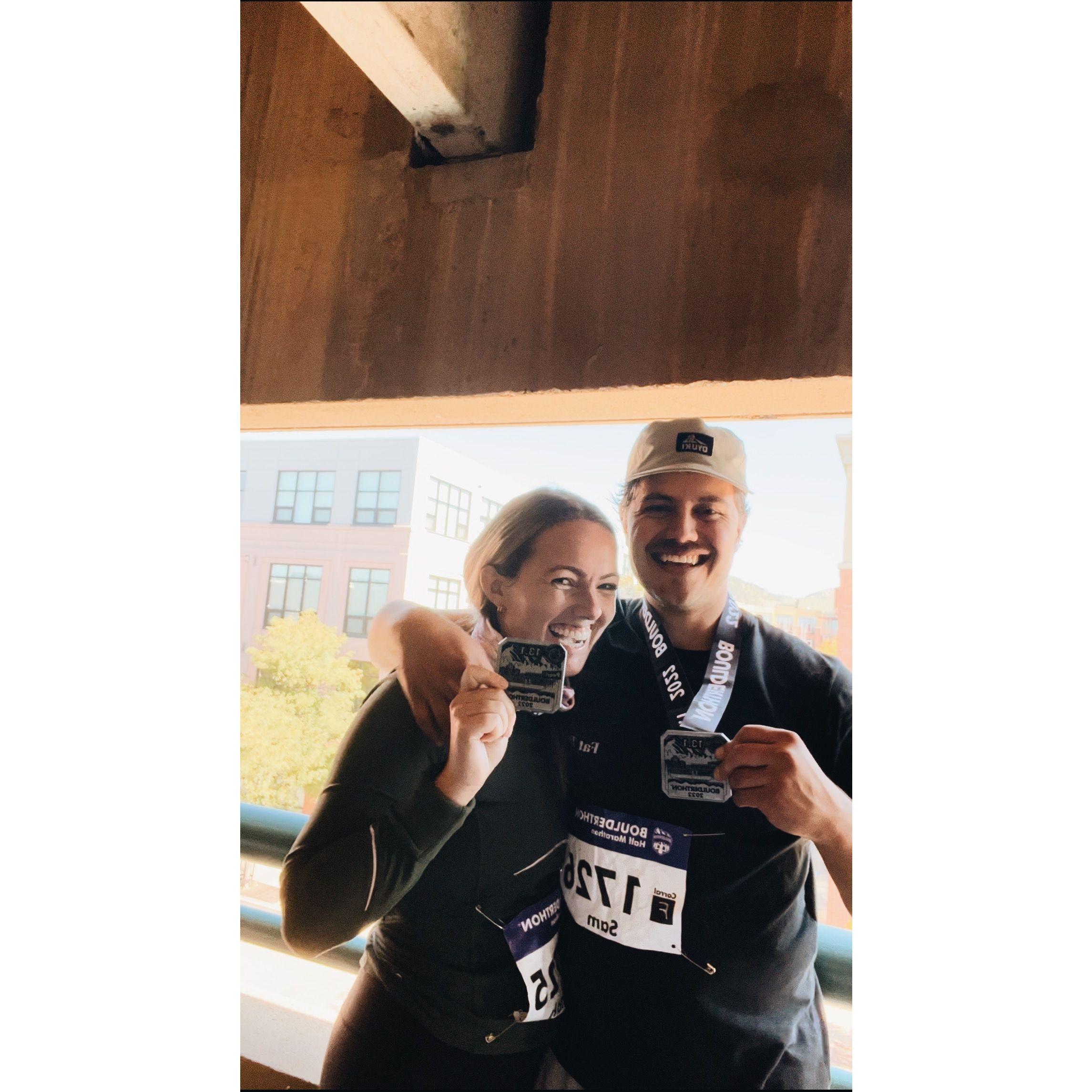 This was our first race together, the Boulder half marathon!