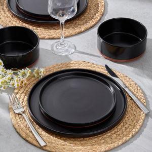 LIANYU 12 Pieces Porcelain Dinnerware Sets, Premium Plates and Bowls Set, High-Fired Ceramic Dishes Set for 4, Chip & Scratch Resistant, Microwave Dishwasher Safe, Charcoal Black