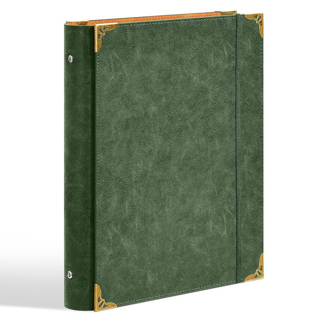 Ovesmusl PU Leather 3 Ring Binder Fits 8.5"x11" Letter Size Paper, 1.5 Inch Round Ring Binder Holds 350 Sheets, Notepad Paper Cover Loose Leaf Organizer for School, Vintage Green