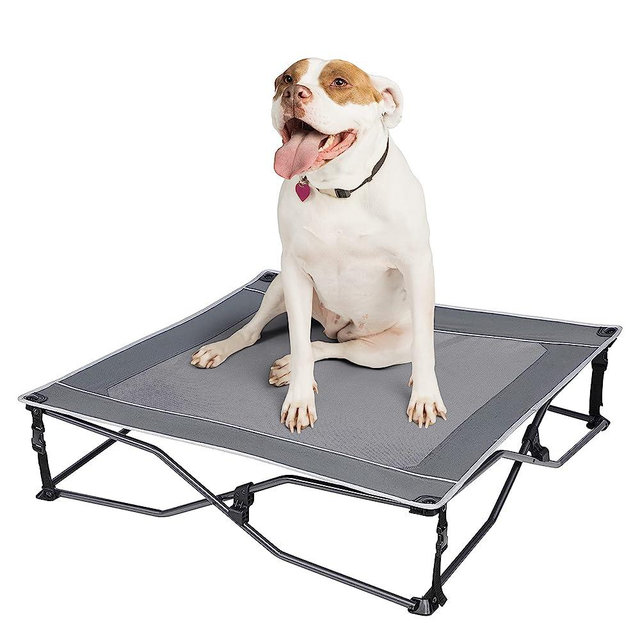 TIMBER RIDGE Breathable Mesh Elevated Dog Bed, Portable Folding Dog Cots Bed for Medium Dogs, Raised Dog Bed with No-Slip Feet, Indoor Outdoor Use for Cool Sleep and Travel, Grey