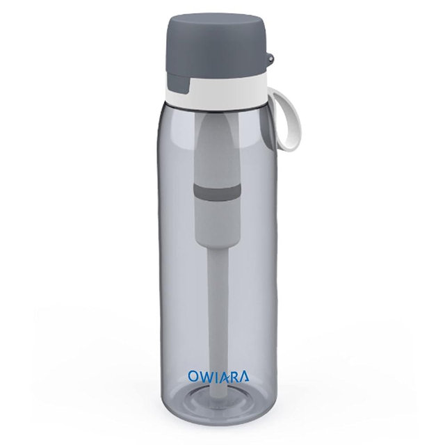 OWIARA Water Bottle with Filter for Drinking, 26 Ounces 3-Stage Water Filter Bottle for Outdoor Travel Camping Moutaining Backpacking Hiking (Light Grey)