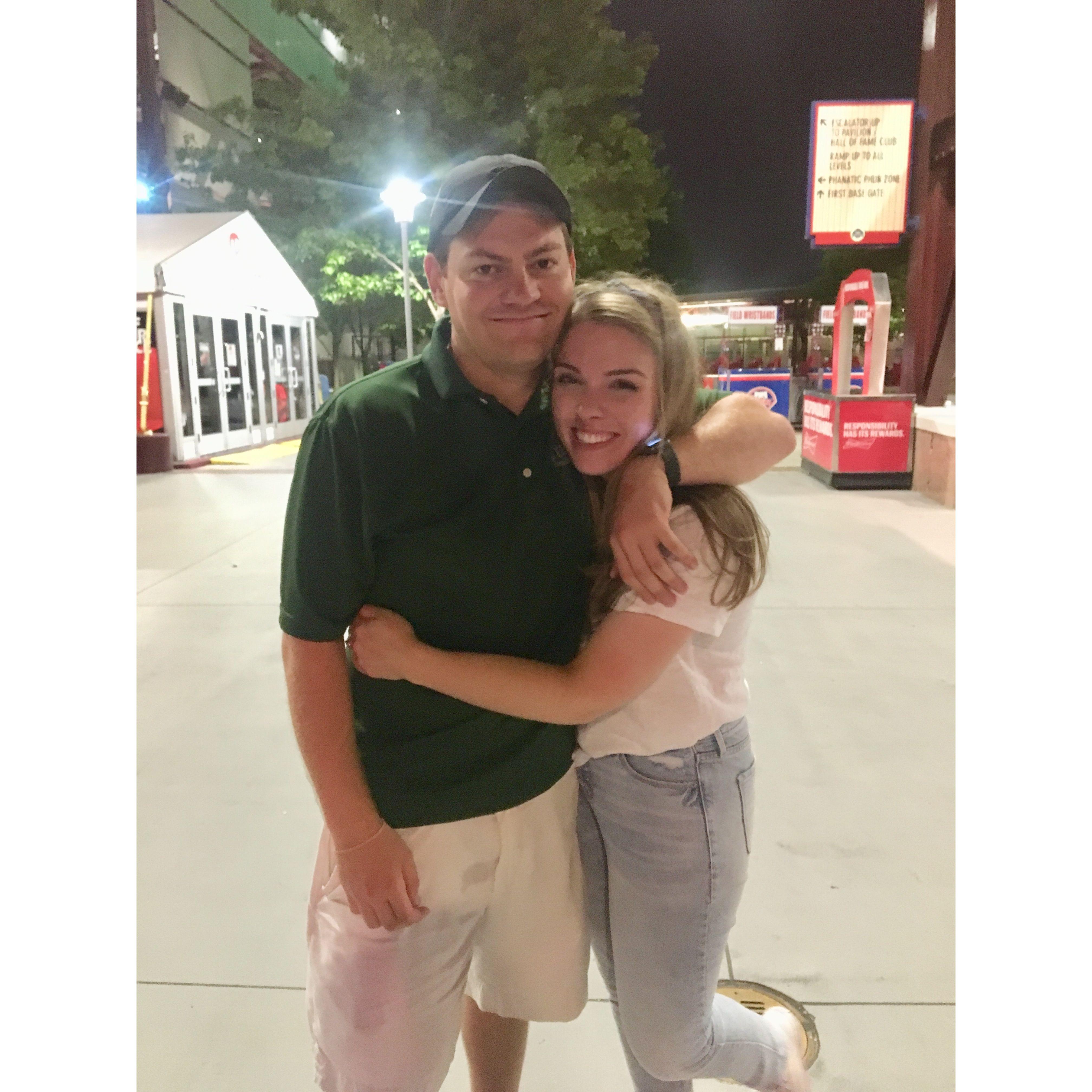 Our first picture together: Phillies game, August 2019