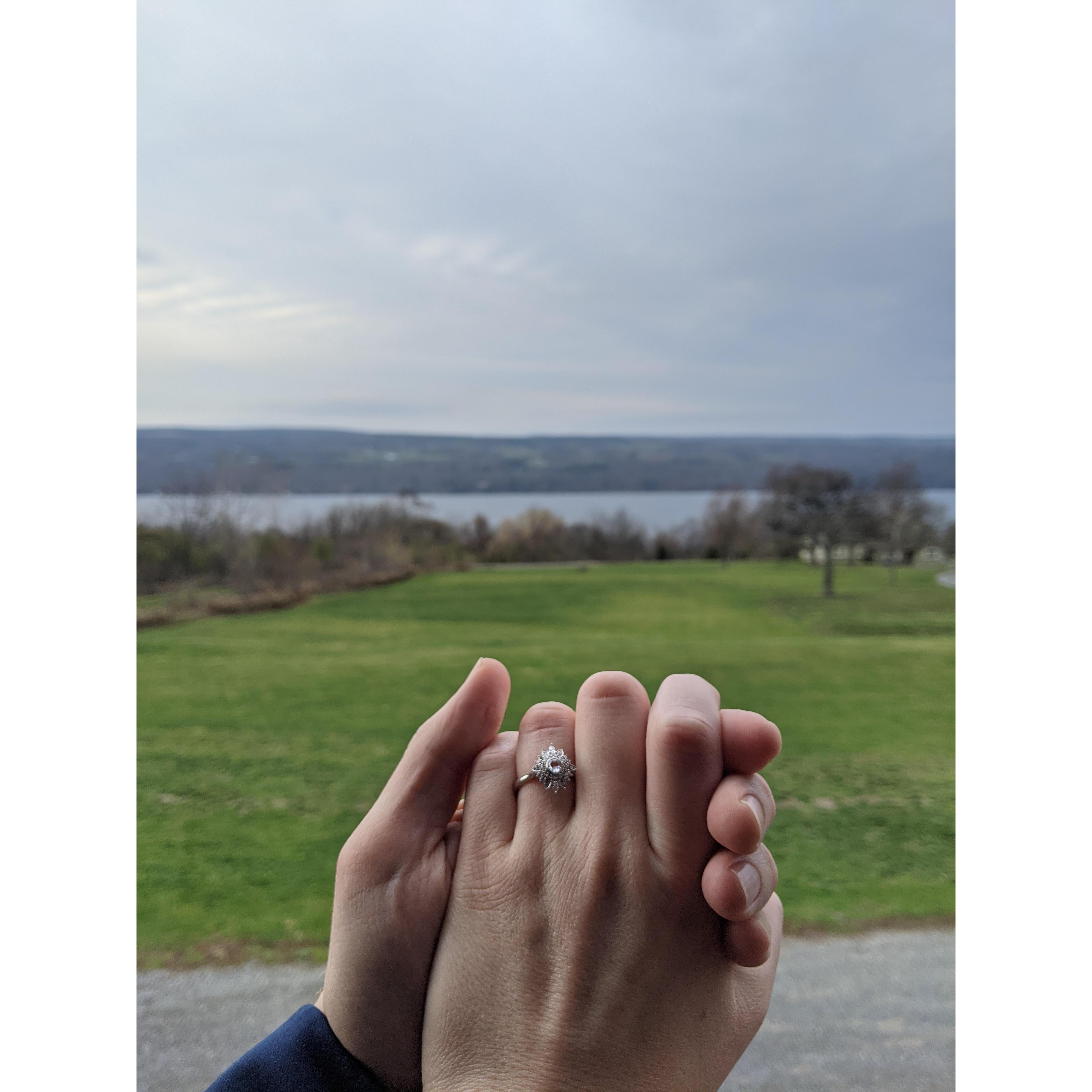 Andrew proposed at sunset while sitting on the terrace of Grist Iron Lodge on Seneca Lake!