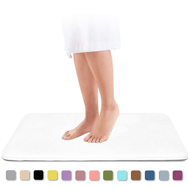 Genteele Memory Foam Bath Mat Non Slip Absorbent Super Cozy Velvet Bathroom Rug Carpet (22 inches X 36 inches, White)