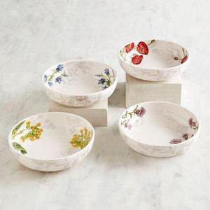 Botanical Flower Dinner Bowls, Set of 4