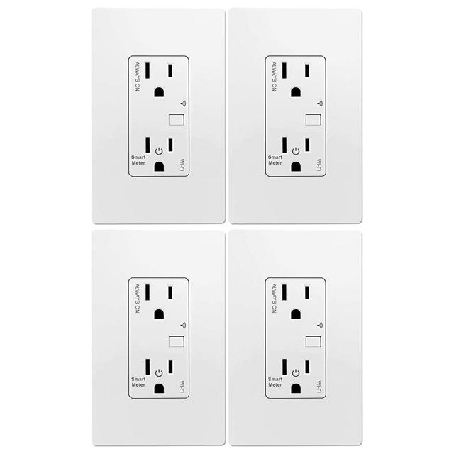 TOPGREENER Smart Wi-Fi Outlet with Energy Monitoring, Tamper-Resistant, Control Lighting and Appliances from Anywhere, in-Wall, No Hub Required, Compatible with Alexa and Google Assistant, 4 Pack