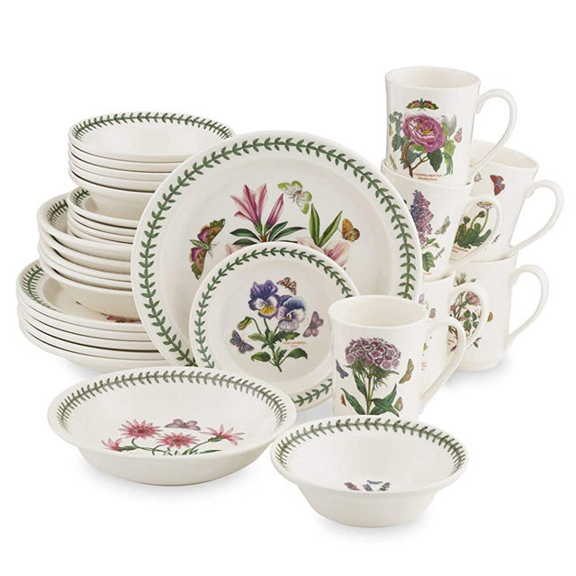 Portmeirion Dinnerware - Botanic Garden 30 Piece Earthenware Dish Set - Service for 6, Includes Dinner Plate, Side Plate, Mug, Soup Bowl and Pasta Bowl