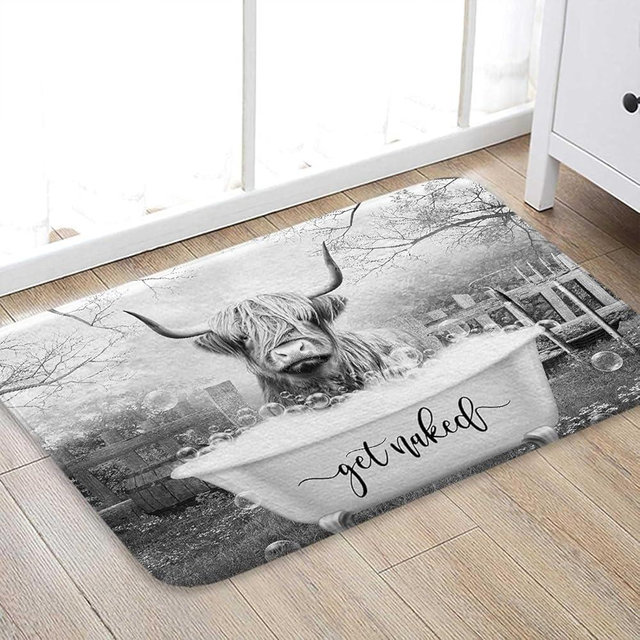 Boziqr Get Naked Bath Mat, Funny Cow Soft Bathroom Rugs, Farmhouse Grey Bath Mats for The Bathroom 16 x 24 Inches