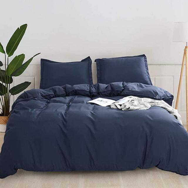 Duvet Cover Set King Size Navy Blue 3 Piece Comforter Cover – Ultra Soft Microfiber Hotel Collection Soft and Breathable with Zipper Closure & Corner Ties,1 Quilt Cover and 2 Pillow Shams