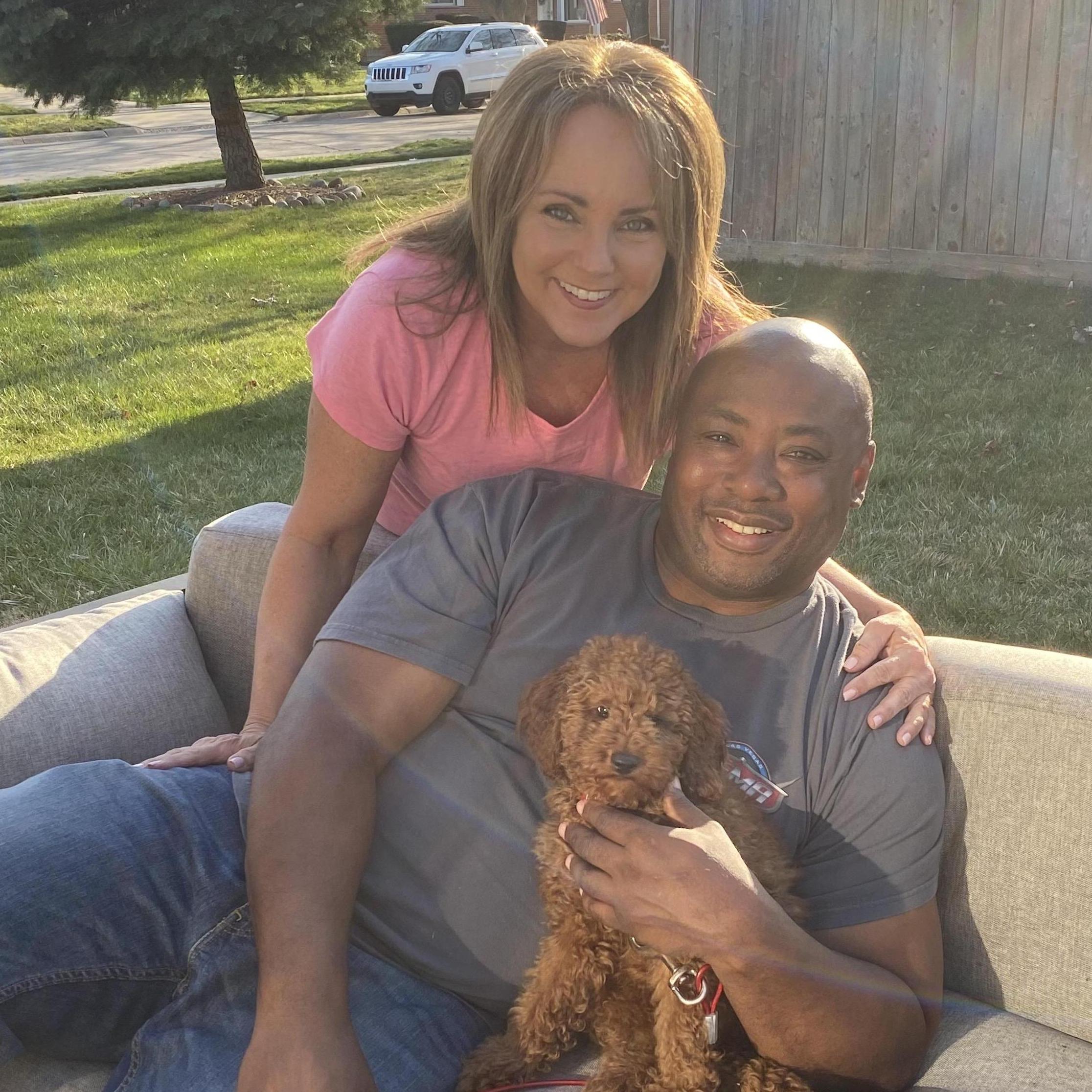 With our new puppy, Murphy!!  April 2021