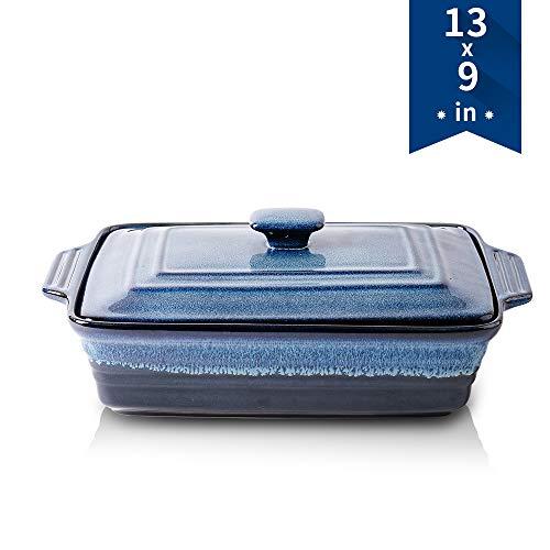 KOOV Ceramic Casserole Dish with Lid, Covered Rectangular Casserole Dish Set, Lasagna-Pans for Cooking, Baking dish With Lid for Dinner, Kitchen, 9 x 13 Inches, Reactive Glaze (Nebula Blue)