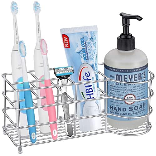 HBlife Toothbrush Holder, X-Large Stainless Steel Toothpaste Holder Bathroom Accessories Organizer, Silver