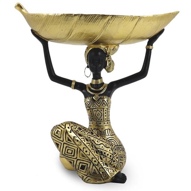 Lescafita African Statues and Sculptures for Home Decor, Tribal Art Figurines for Living Room Decorations, Gold Vintage Aesthetic Ornament for Bookshelf and Tables, Housewarming Gifts for Women