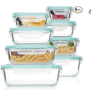 8 Pack Glass Food Storage Containers with Airtight Lids