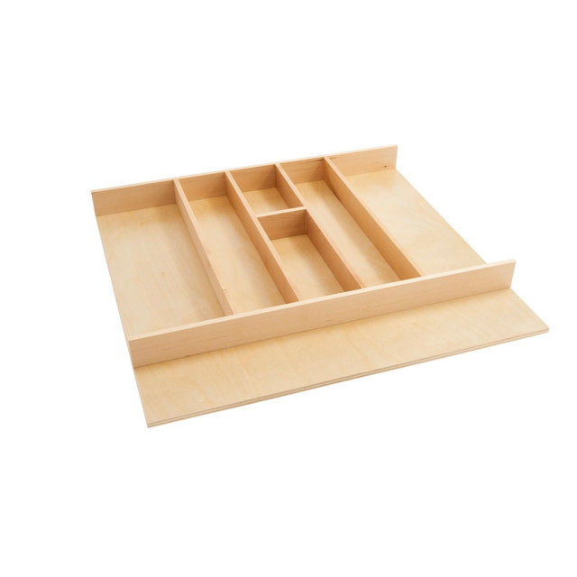 Rev-A-Shelf 4WUT-3SH 24-Inch Shallow Trimmable Wooden Kitchen Drawer Divider Utility Holder Cutlery Tray Organizer Insert with 7 Slots, Maple