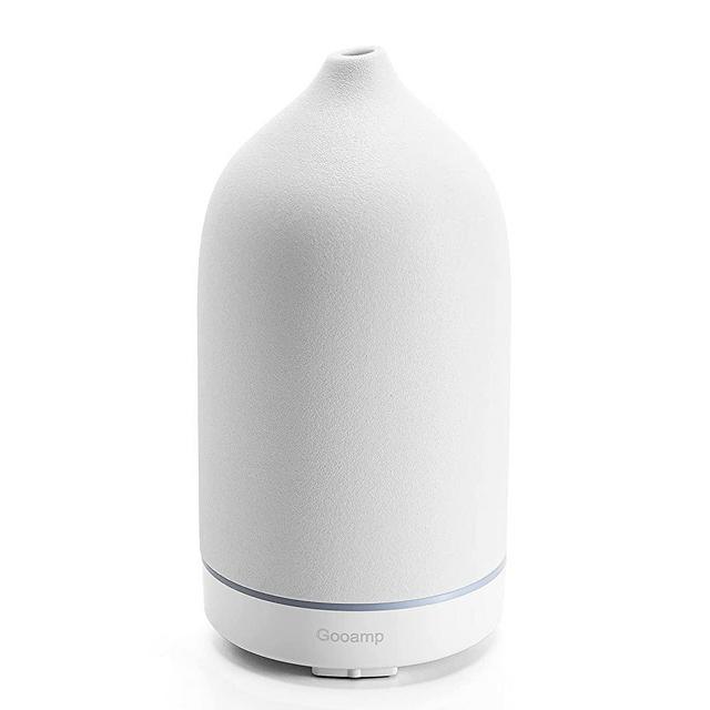 Gooamp 100ML Ceramic Diffuser,Aromatherapy Diffuser,Essential Oil Diffuser with 7 Color Lights Auto Shut Off for Home Office Room, White Base (0.5/1/2/ON hrs Working time)
