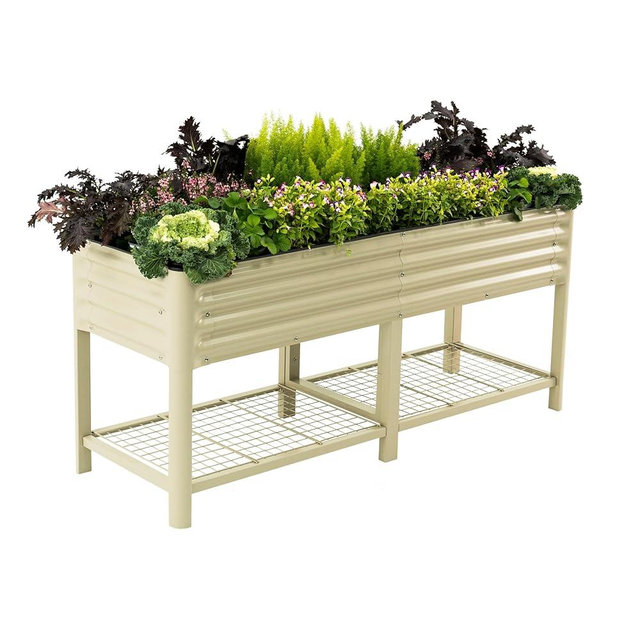 Elevated Garden Bed-V Series, 2' x 6' Raised Garden Beds with Legs & Storage Rack for Lawn & Patio, Outdoor Planter Box for Gardening Vegetables Flower Herbs, Pearl White