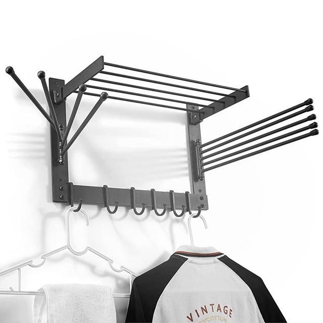 BATODA Laundry Clothes Drying Rack - Wall Mounted Drying Racks for Laundry - Dryer Racks for Laundry Drying - Wall Mount Swivel Towel Rack Hanger - Space Saver in Laundry Room and Bathroom (Steel)