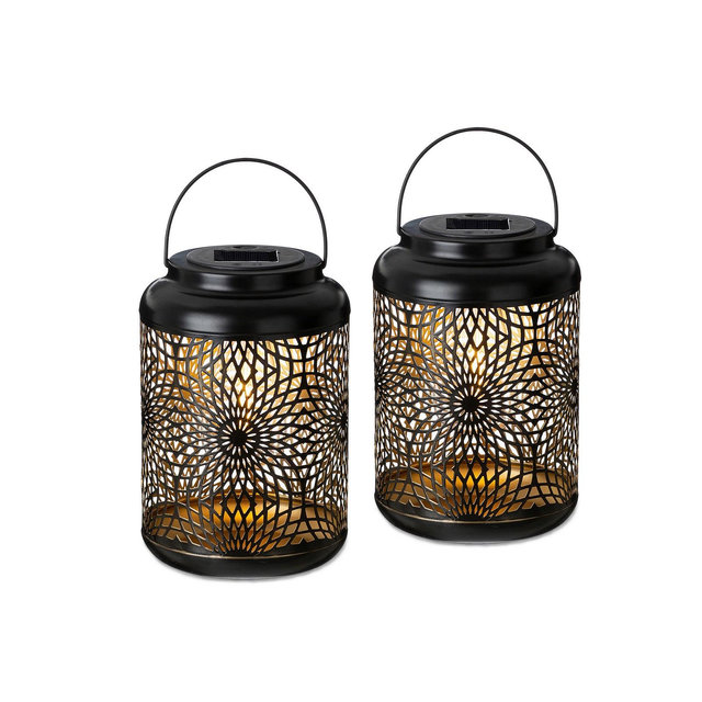 Glitzhome 8.75" H Metal Cutout Solar Powered Outdoor Hanging Lantern with Edison Bulb, Set of 2 DNU