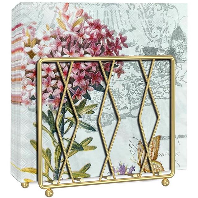LWSFF Napkin Holder for Table, Modern Metal Napkin Holders for Paper Napkins & Kitchen Dining Tables & Countertops, Elegant Standing Kitchen Napkin Holder Dispenser Suitable for All Room Decors Gold