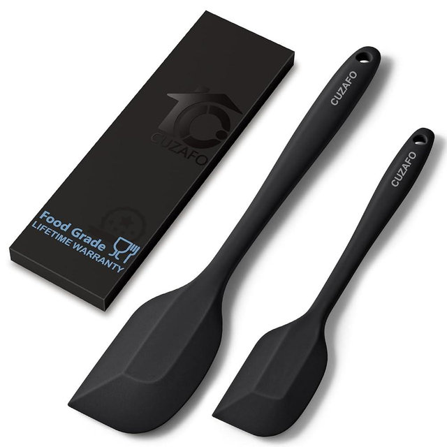 CUZAFO Heat Resistant 600℉ Silicone Spatula, BPA Free Mixing Spatulas set Dishwasher Safe for Nonstick Cookware, Black