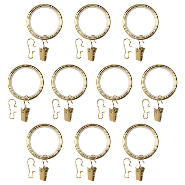 SYRLIG Curtain ring with clip and hook, brass color, 1 1/2 "