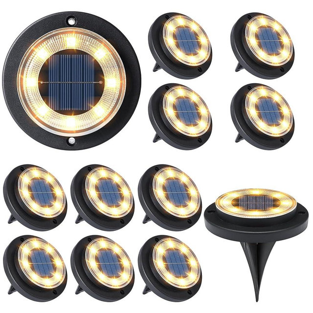 Flacchi Solar Ground Lights - Solar Powered Lights Outdoor Solar Disk Light Waterproof Landscape Light for Patio Yard Pathway Walkway Driveway (Warm White, 12 Pack)