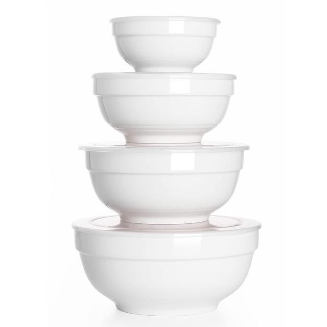 DOWAN Ceramic Bowls with Lids, Serving Bowls with Lids, Food Storage Container, Porcelain Prep Bowl Set, Versatile Bowls for Kitchen, Microwave Dishwasher Safe, 64/42/22/12 Ounce, Set of 4