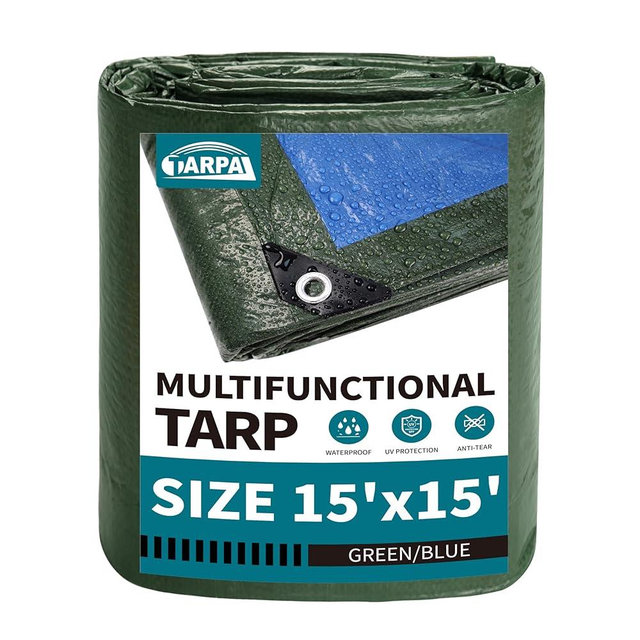 TARPAL 15x15 Feet Green Tarp Waterproof Multipurpose Protective Cover All Purpose Poly Tarps Cover for Pool, Outdoor Furniture, Camping, Firewood, Boat,Roof Waterproofing