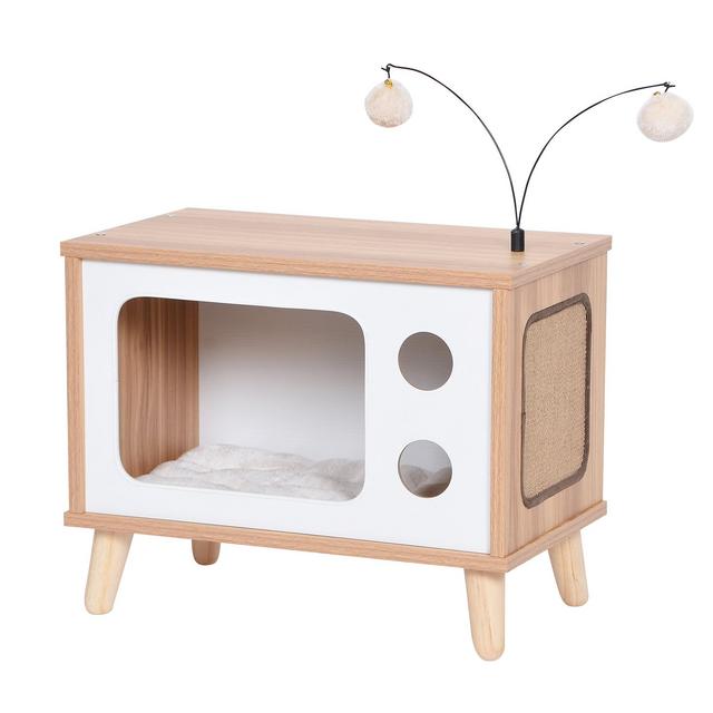 Vibrant Life Purr-View Retro TV Cat Condo with Jute Scratching Pad & Washable Mat