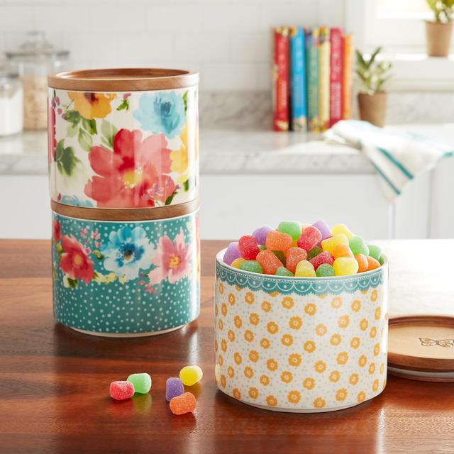 Pioneer Woman Stacking 3-Piece Stoneware Canister Set