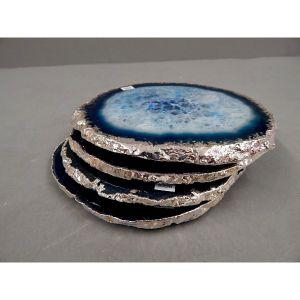 BARTKY MINERALOGICAL  AGATE WINE COASTER, BLUE/SILVER, 4.6IN