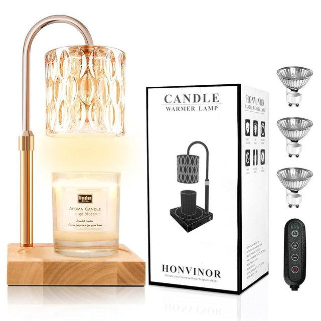 Honvinor Candle Warmer Lamp, Candle Warmer Light with Timer & Dimmer, Candle Warmer Lamp Adjustable Height, Compatible with Jar Scented Candles, Candle Warming Lamp with 3 Bulbs for Home Decor