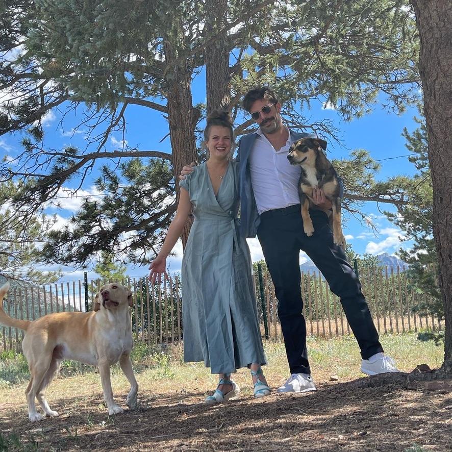 In Estes Park, next to our back door, taking pictures on the day we missed Lena Fields' and Nina Ball's wedding due to COVID