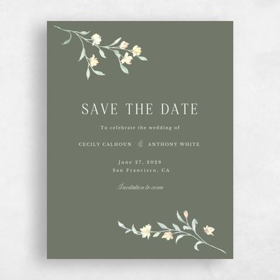 Dark Sage, Green Wedding Save the Date - Bianca Portrait
