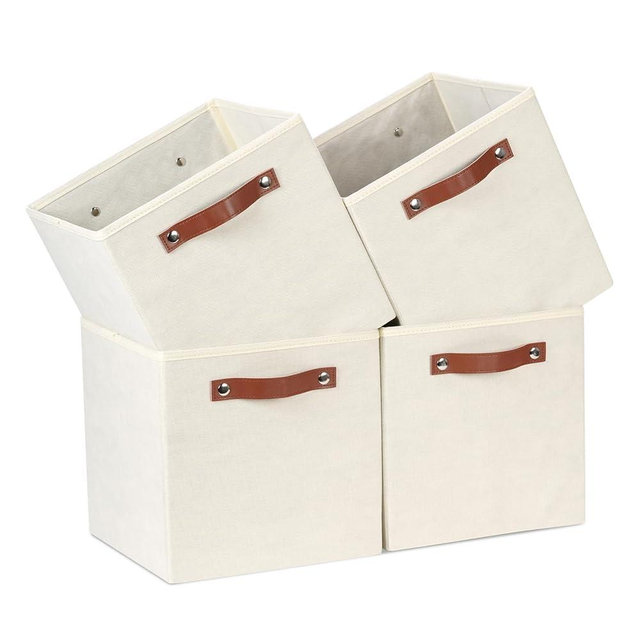 Temary 11x11 Storage Cubes Fabric Cube Storage Bins with Handles Clothes Storage Boxes Baskets for Organizing Home, Shelf, Closet (Beige, 11 x 11 x 11)