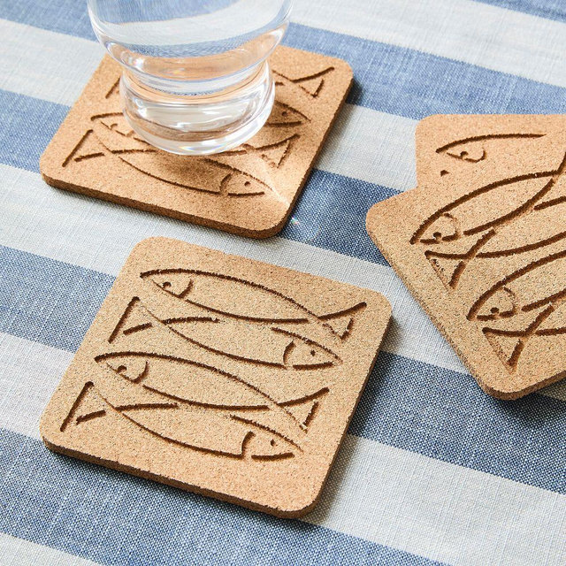 Sardine Cork Coasters, Set of 4