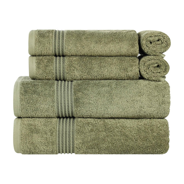 Premium Cotton Absorbent Luxury Weight 6 Piece Towel Set, Forest Green - Blue Nile Mills