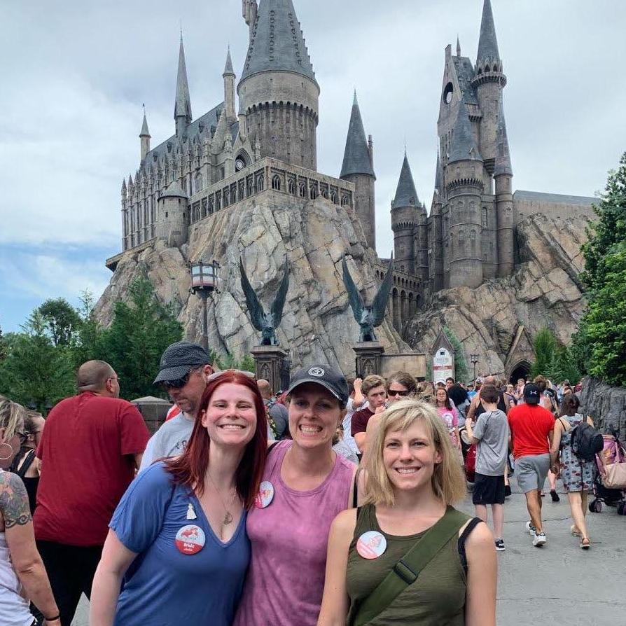 Jackie with bridesmaids Libby and Andrea at the Harry Potter World during her Bachelorette Trip in June