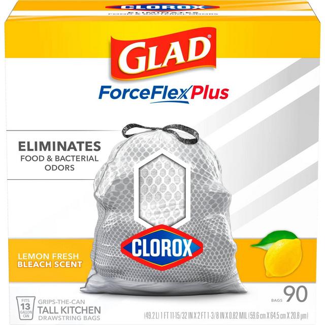 Glad ForceFlex Plus Drawstring Trash Bags - Lemon Fresh Bleach - 13 Gallon - 90ct