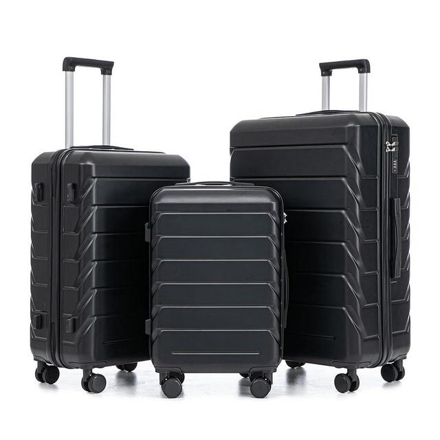 Merax Luggage Sets, ABS Hardshell Suit case Spinner Wheels Lightweight Combination Lock, Black Obsidian, 20/24/28 Inch