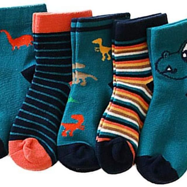 Ehdching Baby Toddler Boys Novelty Warm Cotton Dinosaur Stripe Cartoon Ankle Socks 5 Pack
