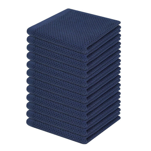 Homaxy 100% Cotton Waffle Weave Kitchen Dish Cloths, Ultra Soft Absorbent Quick Drying Dish Towels, 12 x 12 Inches, 12-Pack, Navy Blue