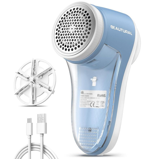 BEAUTURAL Fabric Shaver, Rechargeable Lint Remover for Clothes, Electric Lint Shaver with 6-Leaf Blades, Sweater Shavers to Fuzz, Lint Balls, Pillings, Bobbles for Clothes and Furniture