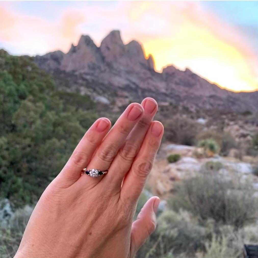 Morning after Bryce's proposal in Aguirre Springs, NM