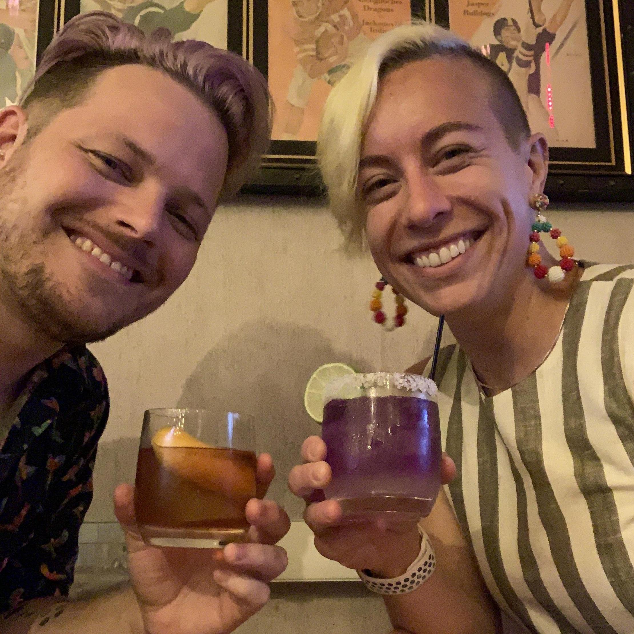 Grabbing our favorite drinks at Nine Flags in Nacogdoches, 2021