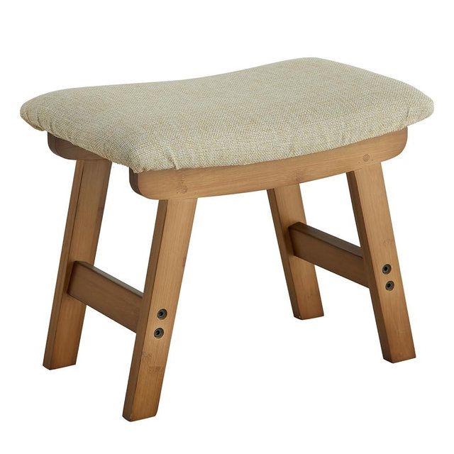 Foot Stool,Ottoman Foot Rest,Bamboo Foot Stool Under Desk,Small Stool for Living Room, Bedroom and Kitchen (Brown Legs - Beige Stool Surface)