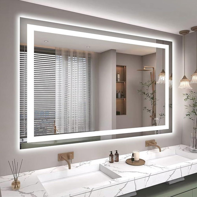 Hivone 48X36 LED Bathroom Mirror with Lights, Anti-Fog, Dimmable, Backlit + Front Lit, Smart Bathroom Vanity Mirror, Memory Function, Shatterproof, Tempered Glass (Horizontal/Vertical)