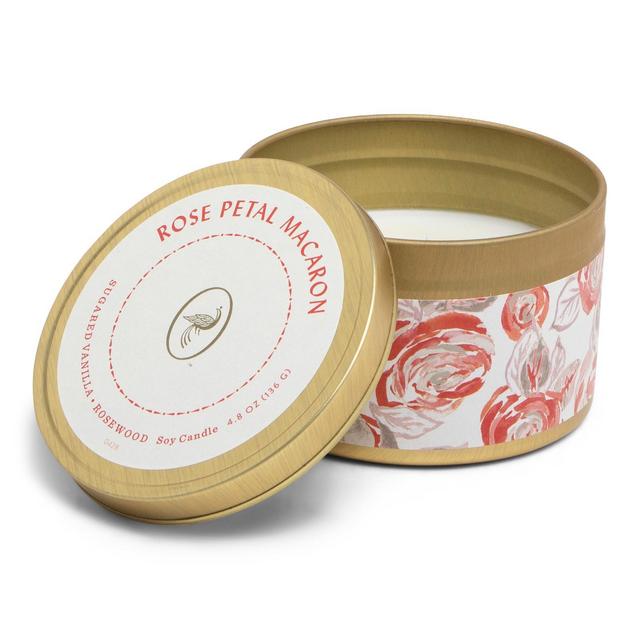 4.8oz Printed Tin Candle Rose Petal Macaron - Floral Collection - Opalhouse™